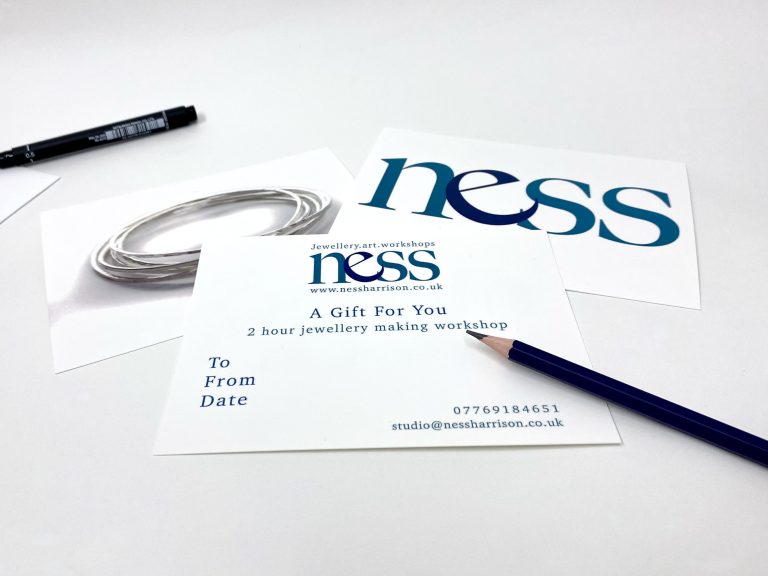 Image shows a gift voucher for gifting a jewellery making workshop.